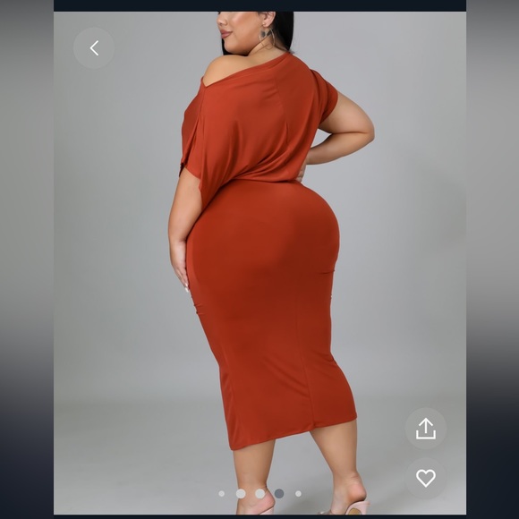 Rust Off Shoulder Dress - Picture 4 of 4